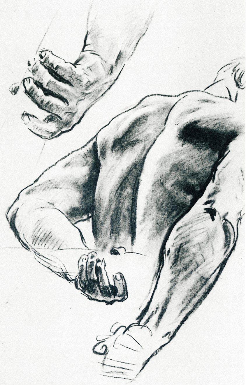 John Singer Sargent drawing of back musculature, straining.