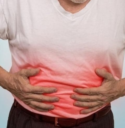 Picture of patient with severe abdominal pain
